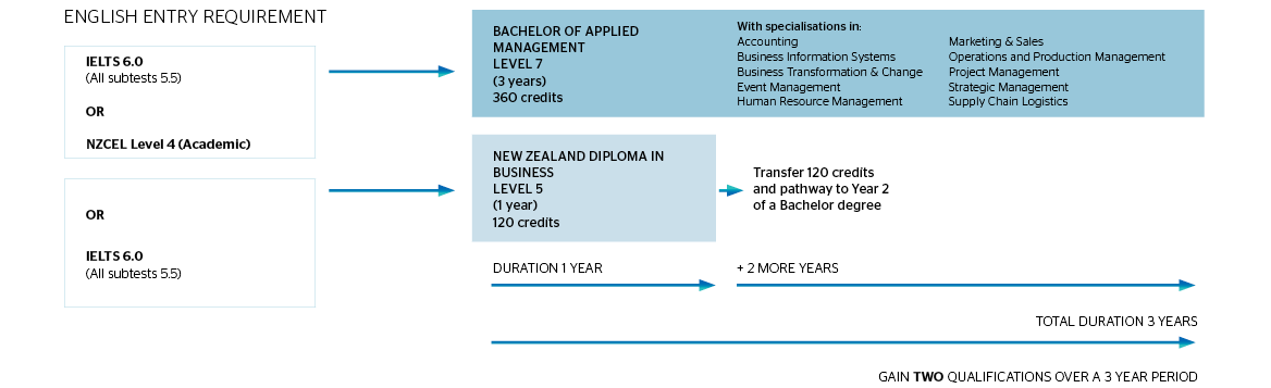 New Zealand Diploma in Business Level 5 to the Bachelor of Applied Management Level 7